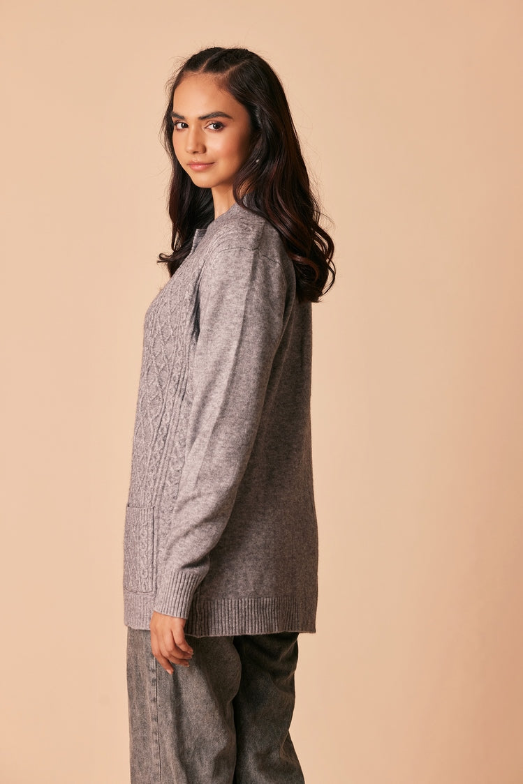 Picture of Ellena - Round Neck Cardigan Sweater - Available at Raja Sahib