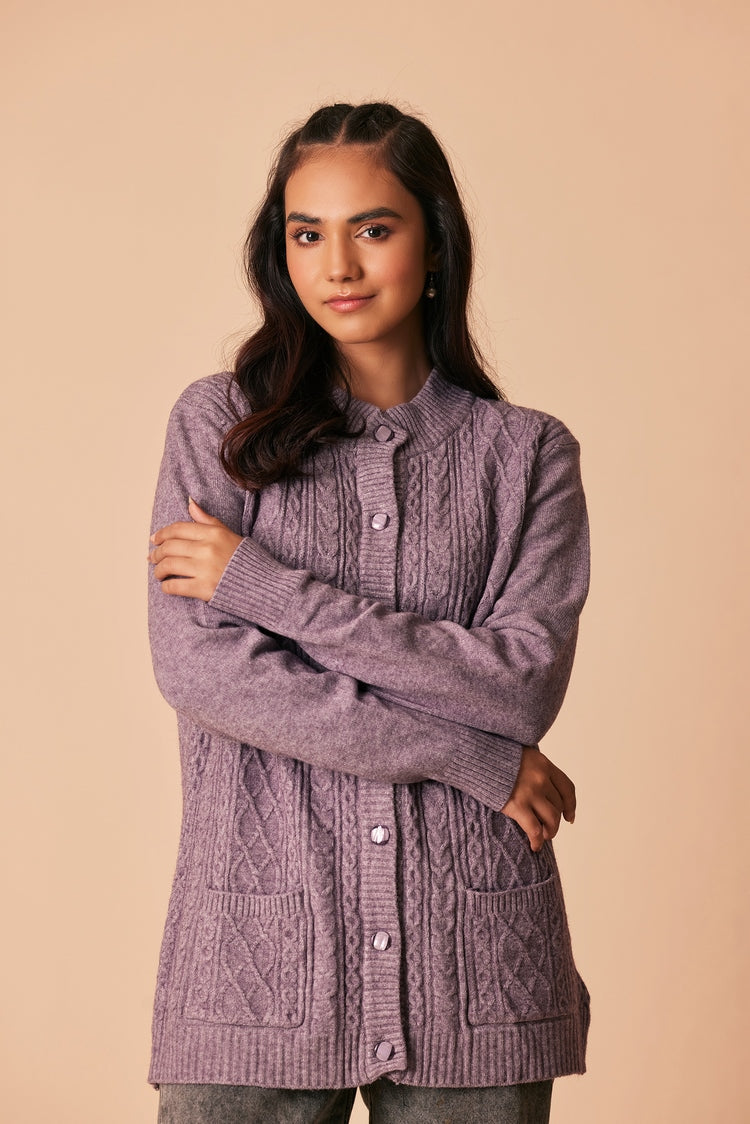 Picture of Ellena - Round Neck Cardigan Sweater - Available at Raja Sahib