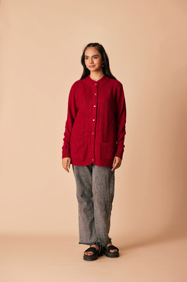 Picture of Ellena - Round Neck Cardigan Sweater - Available at Raja Sahib