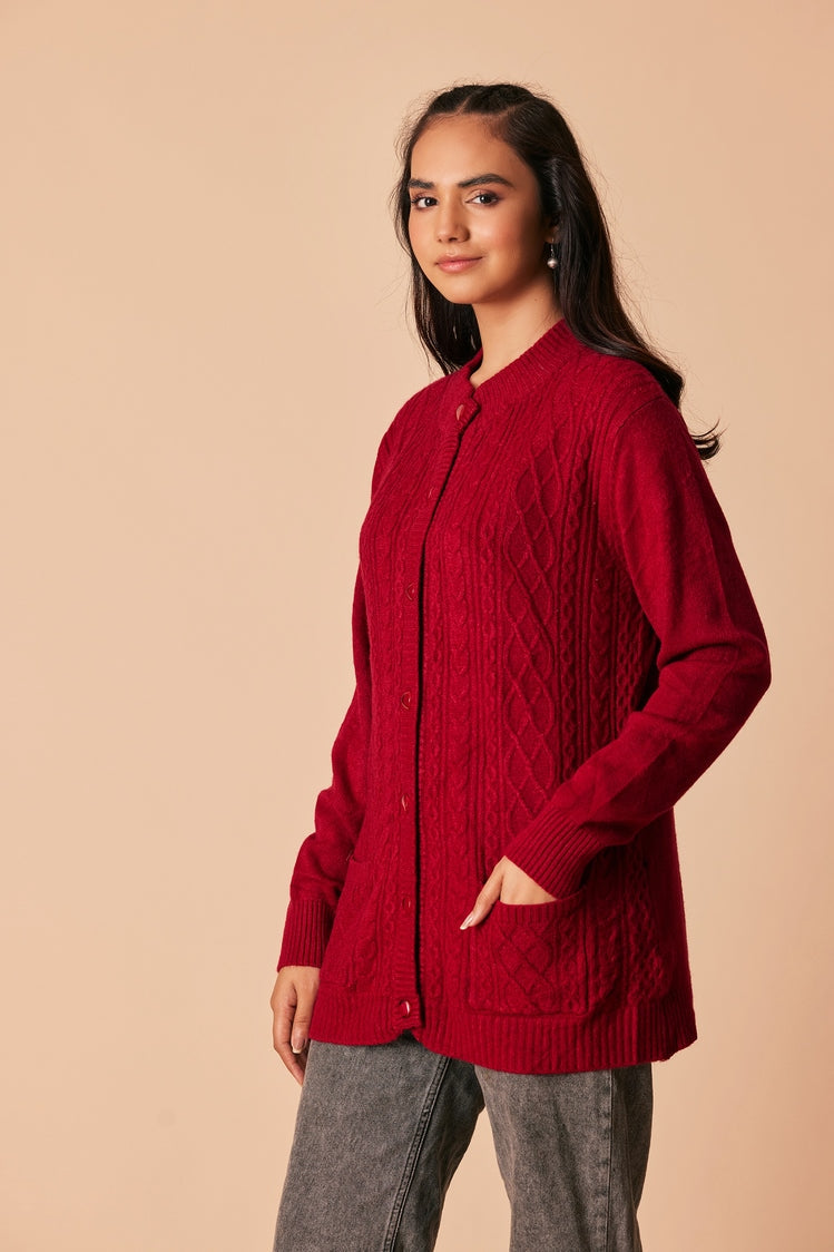 Picture of Ellena - Round Neck Cardigan Sweater - Available at Raja Sahib