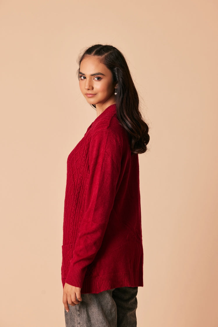 Picture of Ellena - Round Neck Cardigan Sweater - Available at Raja Sahib