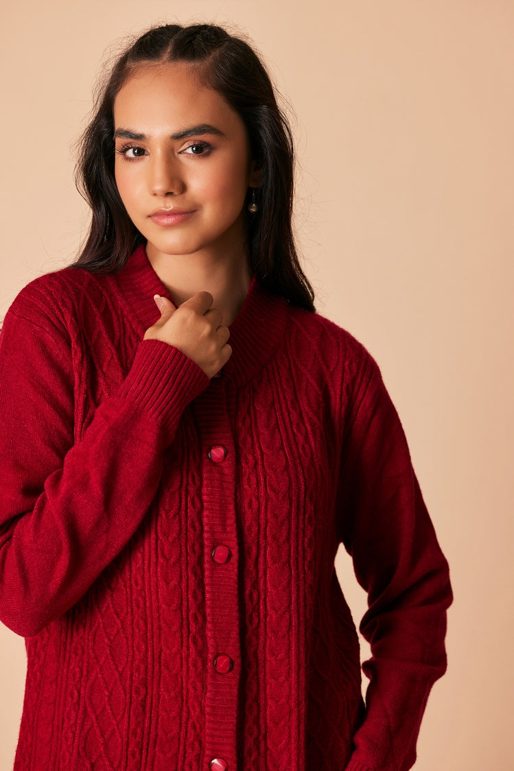Picture of Ellena - Round Neck Cardigan Sweater - Available at Raja Sahib