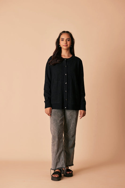Picture of Ellena - Round Neck Cardigan Sweater - Available at Raja Sahib