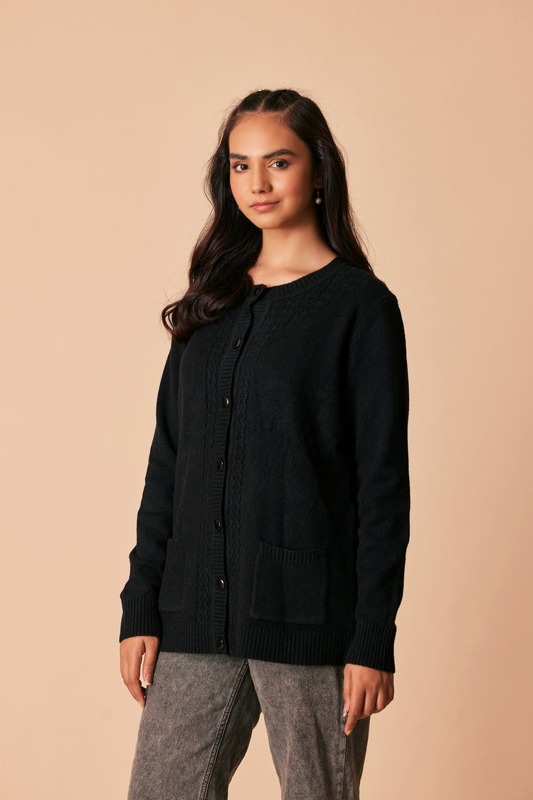 Picture of Ellena - Round Neck Cardigan Sweater - Available at Raja Sahib