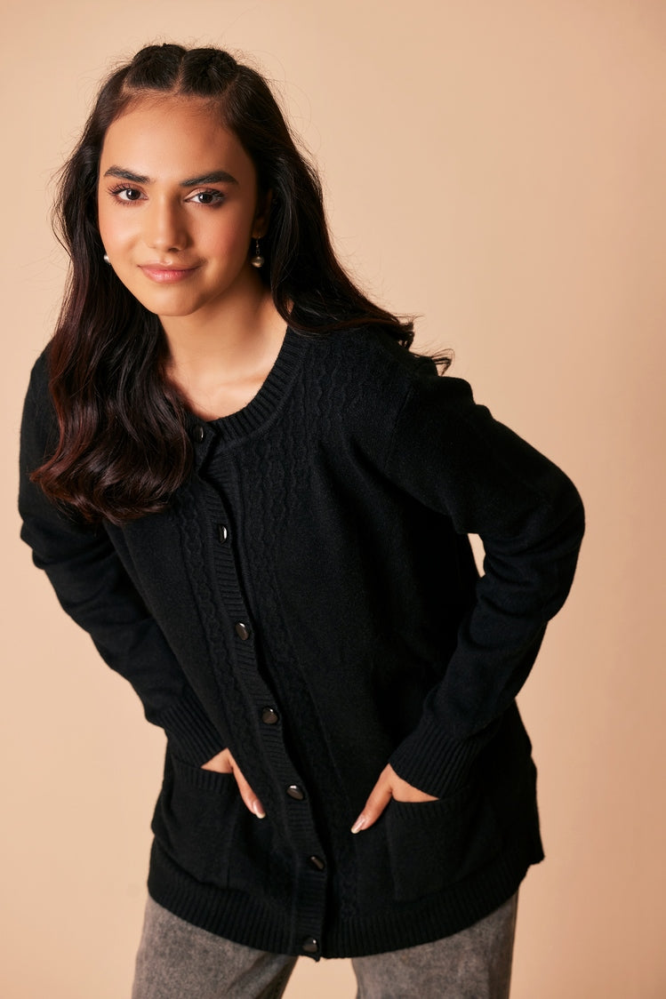 Picture of Ellena - Round Neck Cardigan Sweater - Available at Raja Sahib