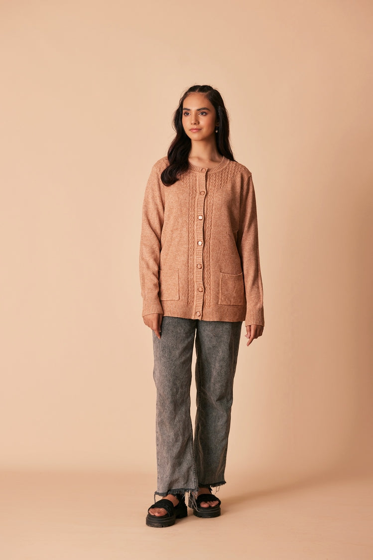 Picture of Ellena - Round Neck Cardigan Sweater - Available at Raja Sahib