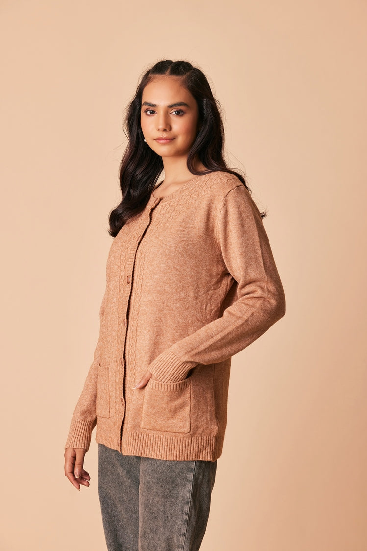 Picture of Ellena - Round Neck Cardigan Sweater - Available at Raja Sahib