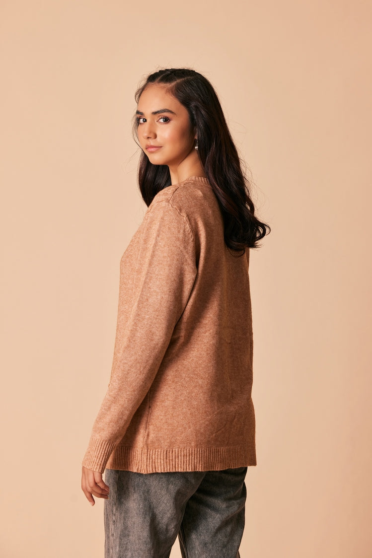 Picture of Ellena - Round Neck Cardigan Sweater - Available at Raja Sahib