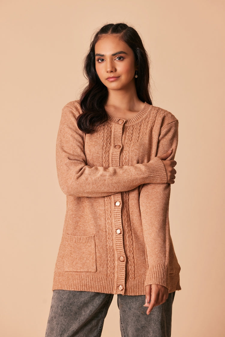 Picture of Ellena - Round Neck Cardigan Sweater - Available at Raja Sahib