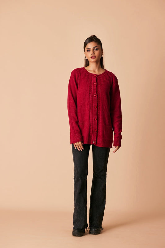 Picture of Ellena - Round Neck Cardigan Sweater - Available at Raja Sahib