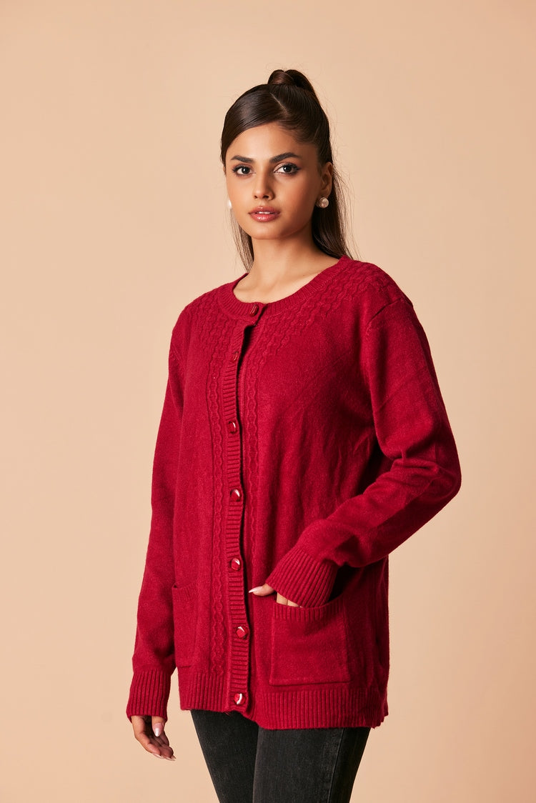 Picture of Ellena - Round Neck Cardigan Sweater - Available at Raja Sahib