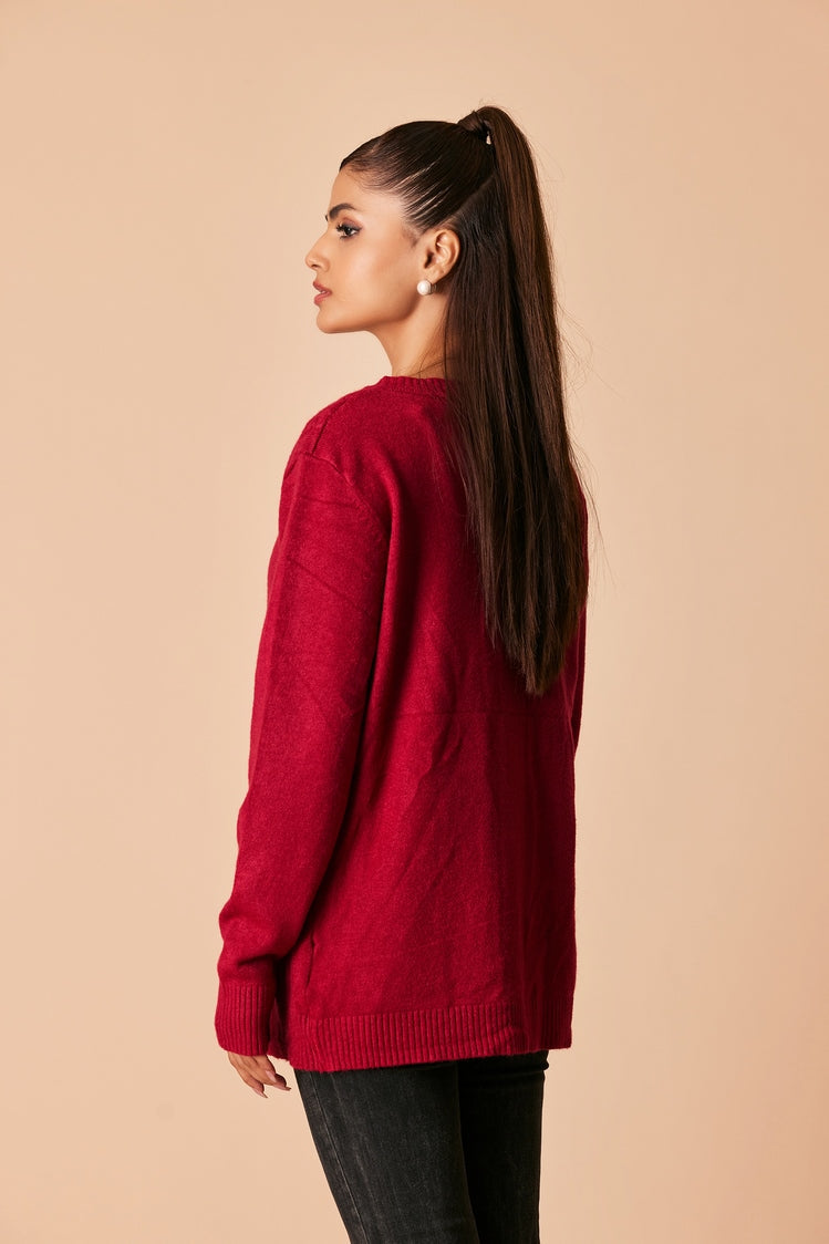 Picture of Ellena - Round Neck Cardigan Sweater - Available at Raja Sahib