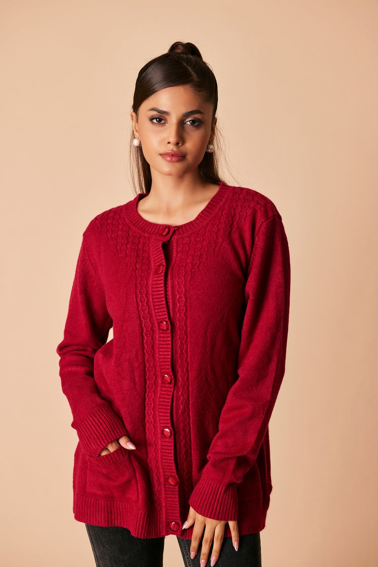 Picture of Ellena - Round Neck Cardigan Sweater - Available at Raja Sahib