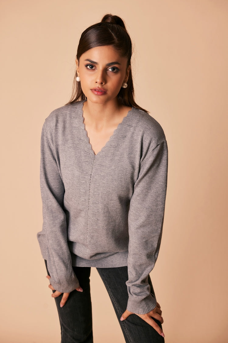 Picture of Ellena - V-Neck Pullover Sweater - Available at Raja Sahib
