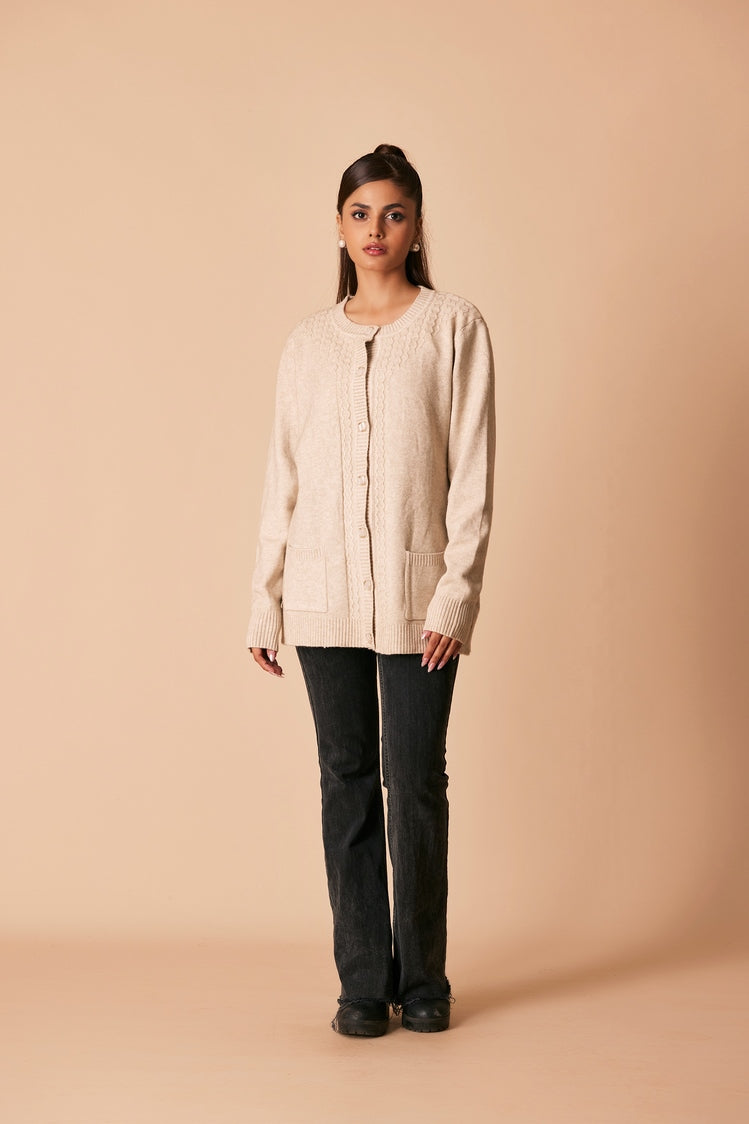 Picture of Ellena - Round Neck Cardigan Sweater - Available at Raja Sahib