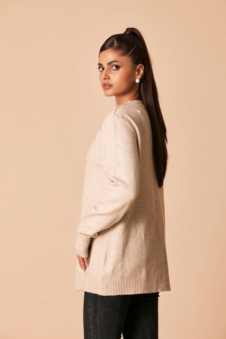 Picture of Ellena - Round Neck Cardigan Sweater - Available at Raja Sahib