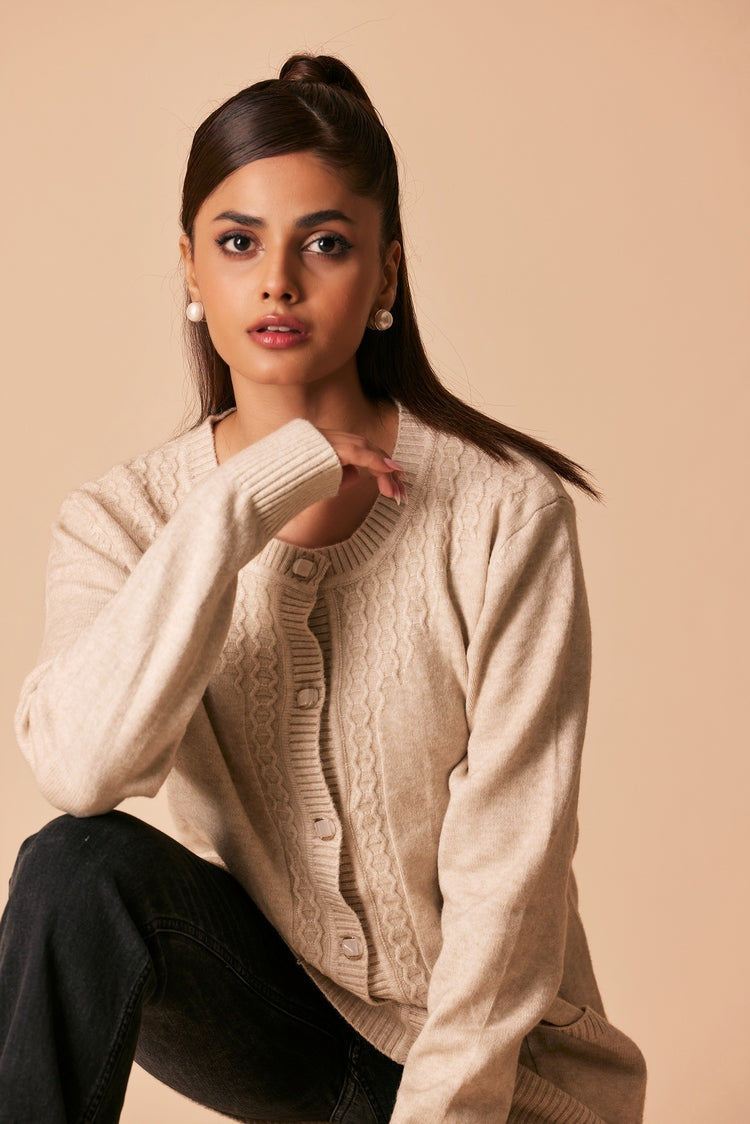 Picture of Ellena - Round Neck Cardigan Sweater - Available at Raja Sahib
