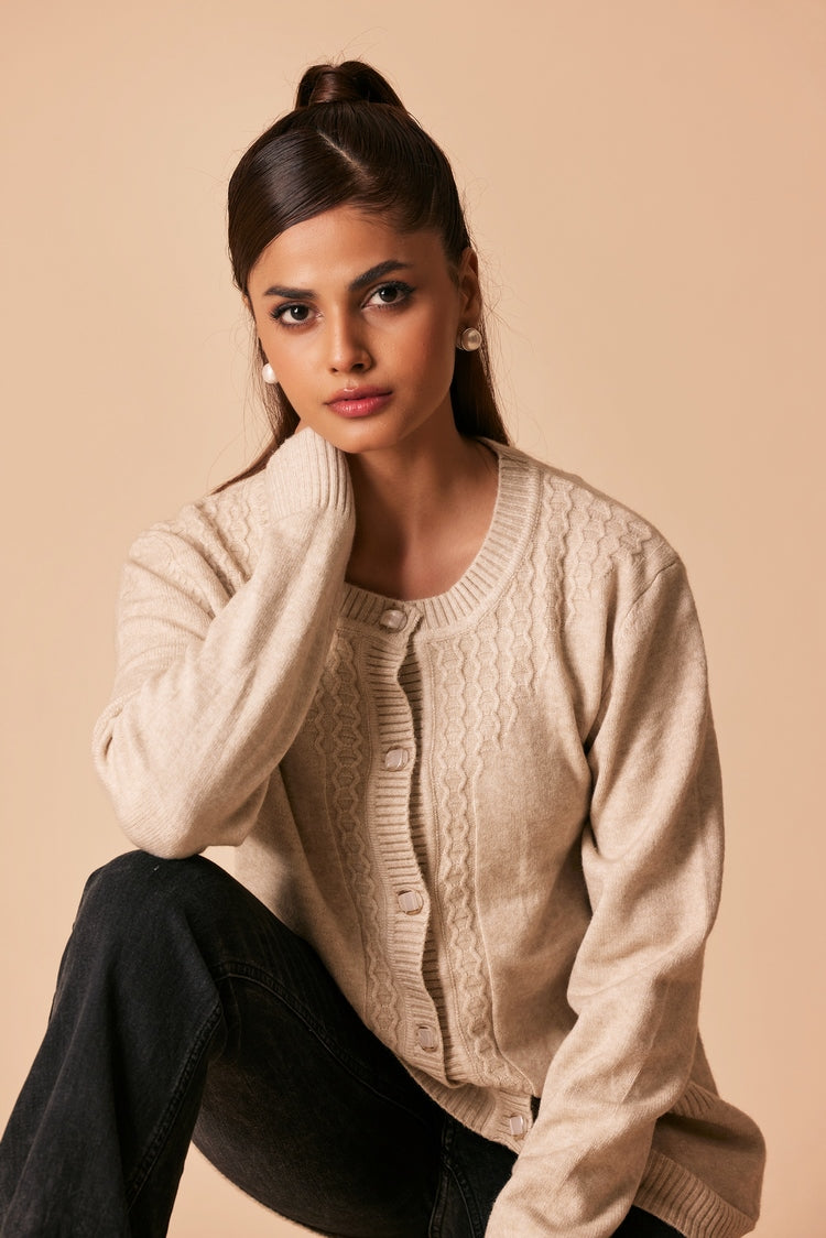 Picture of Ellena - Round Neck Cardigan Sweater - Available at Raja Sahib