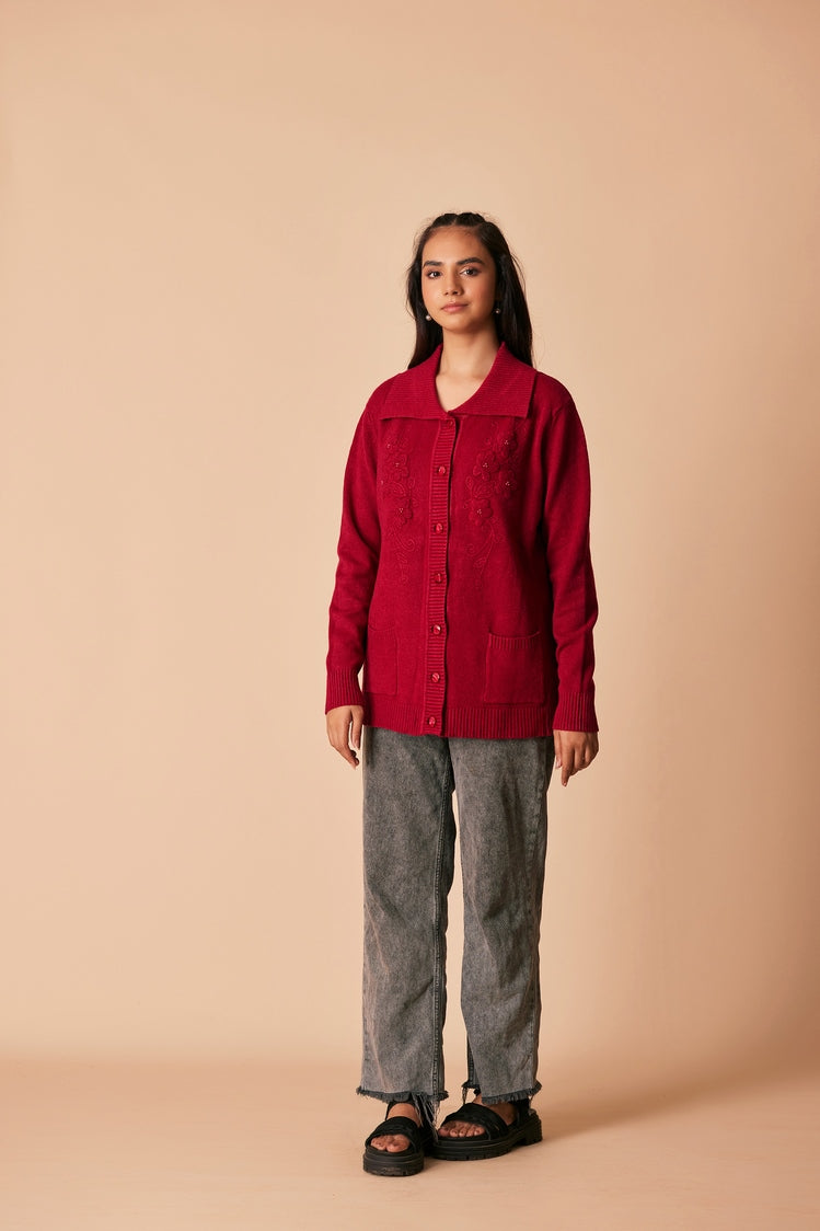 Picture of Ellena - V-Neck Cardigan Sweater - Available at Raja Sahib