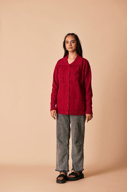 Picture of Ellena - V-Neck Cardigan Sweater - Available at Raja Sahib
