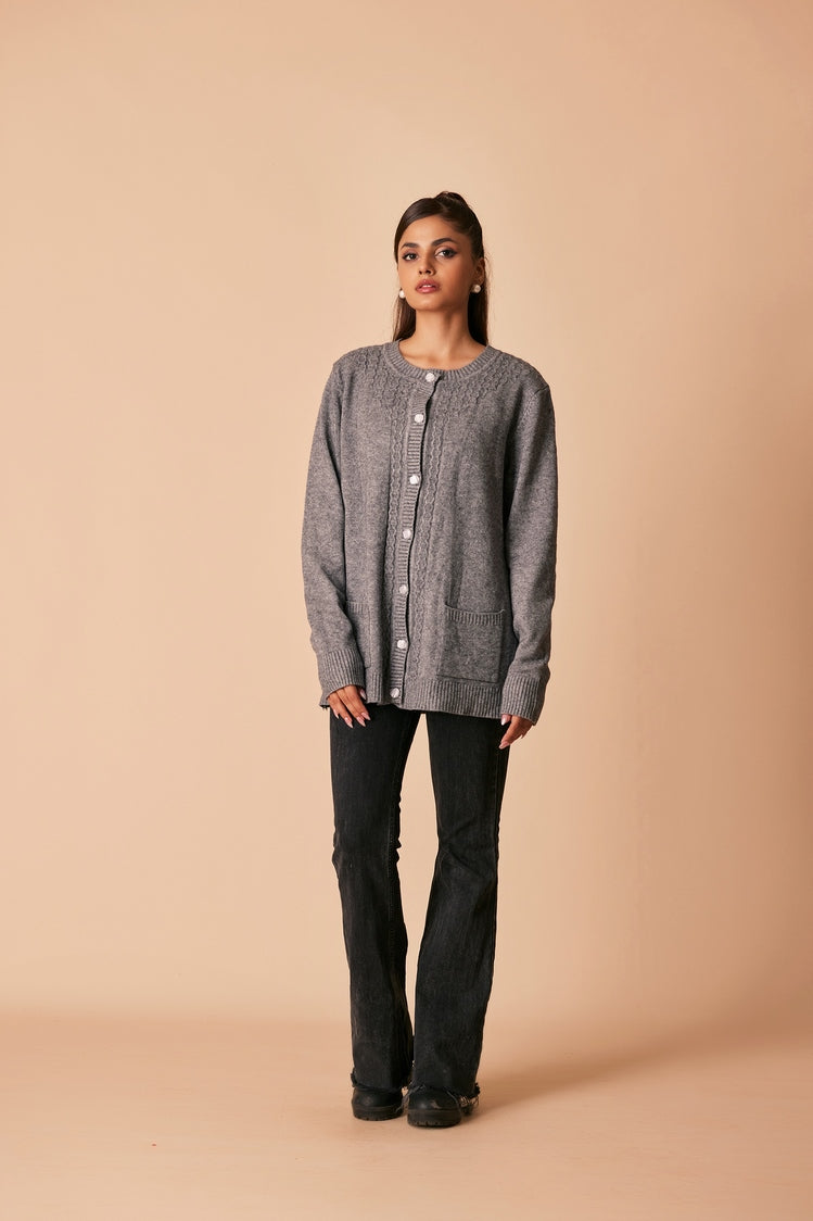 Picture of Ellena - Round Neck Cardigan Sweater - Available at Raja Sahib