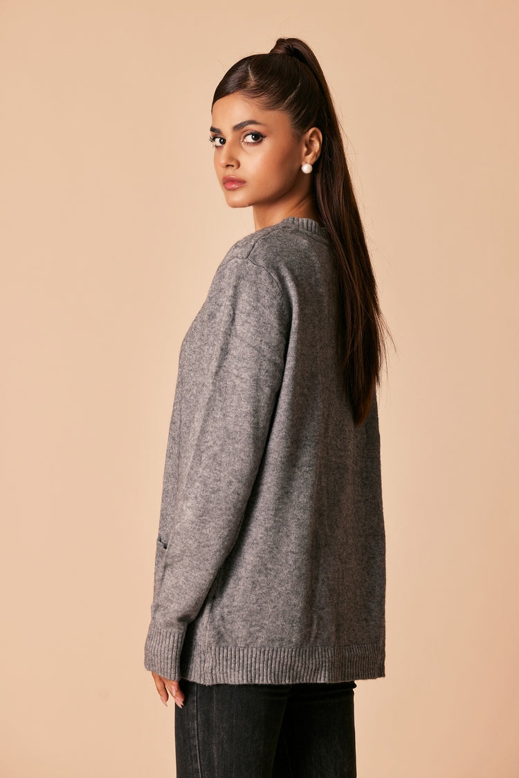 Picture of Ellena - Round Neck Cardigan Sweater - Available at Raja Sahib