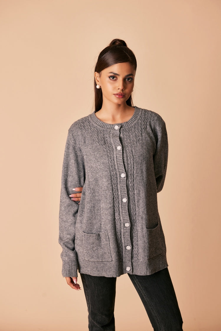 Picture of Ellena - Round Neck Cardigan Sweater - Available at Raja Sahib