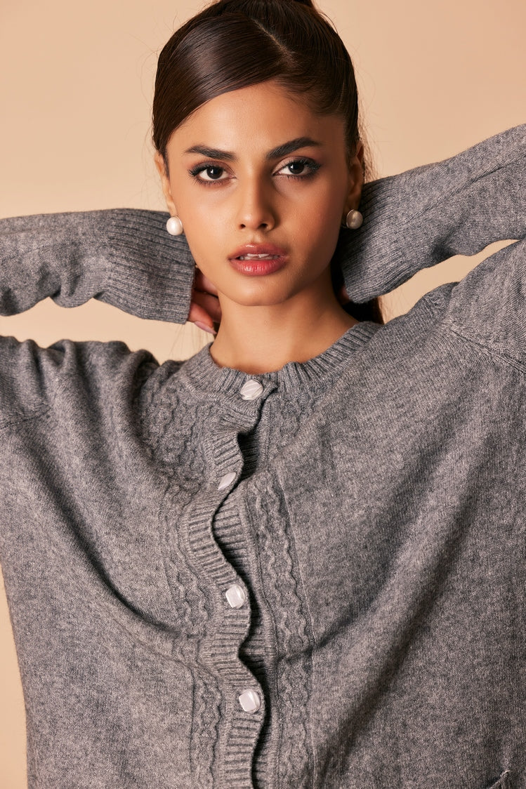 Picture of Ellena - Round Neck Cardigan Sweater - Available at Raja Sahib