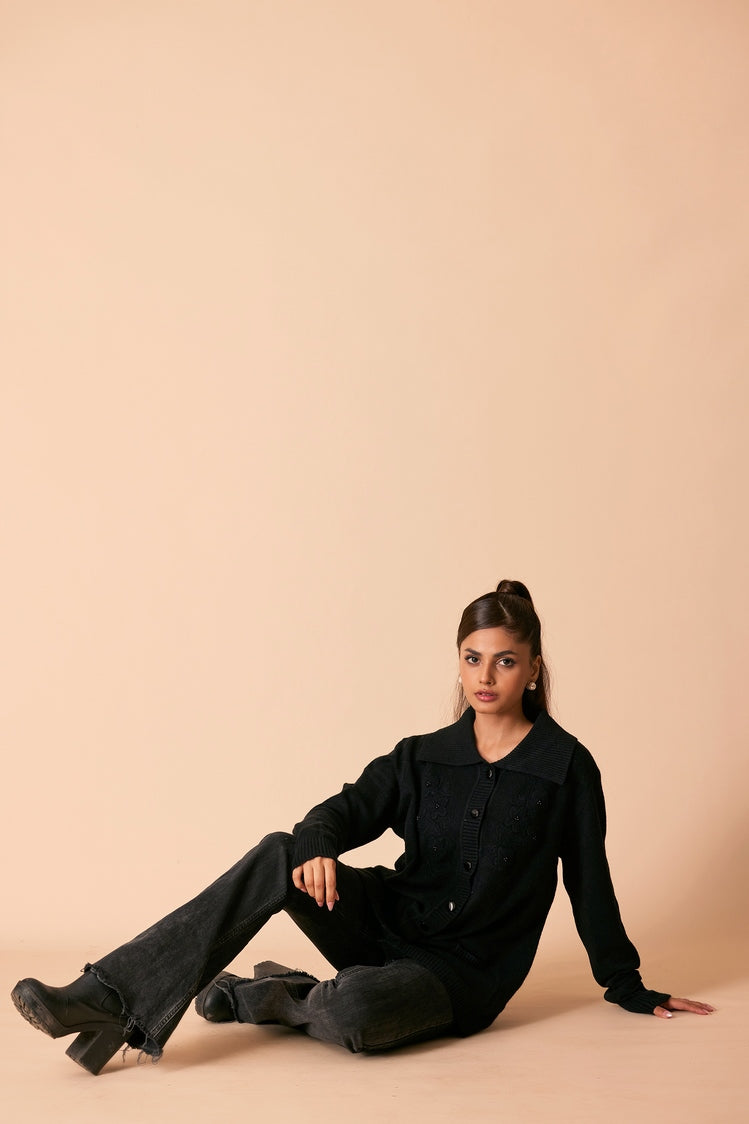 Picture of Ellena - V-Neck Cardigan Sweater - Available at Raja Sahib