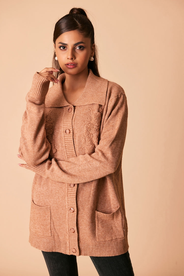 Picture of Ellena - V-Neck Cardigan Sweater - Available at Raja Sahib