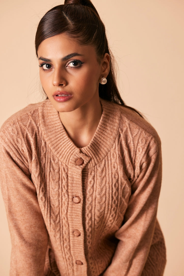 Picture of Ellena - Round Neck Cardigan Sweater - Available at Raja Sahib