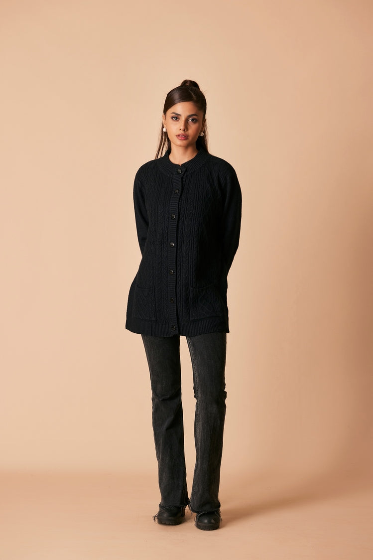 Picture of Ellena - Round Neck Cardigan Sweater - Available at Raja Sahib