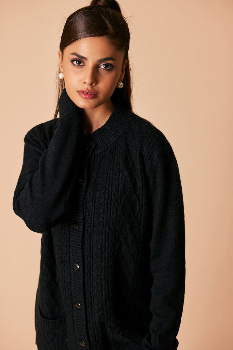 Picture of Ellena - Round Neck Cardigan Sweater - Available at Raja Sahib