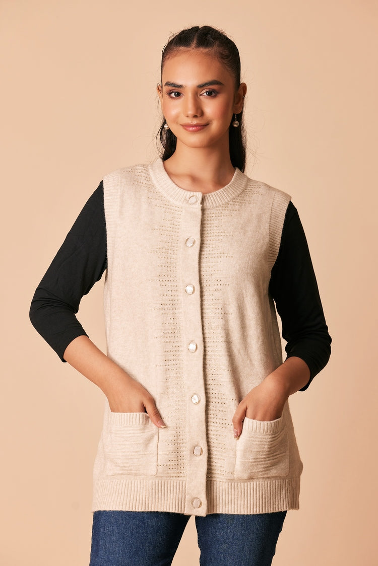 Picture of Ellena - Round Neck Cardigan Sweater - Available at Raja Sahib