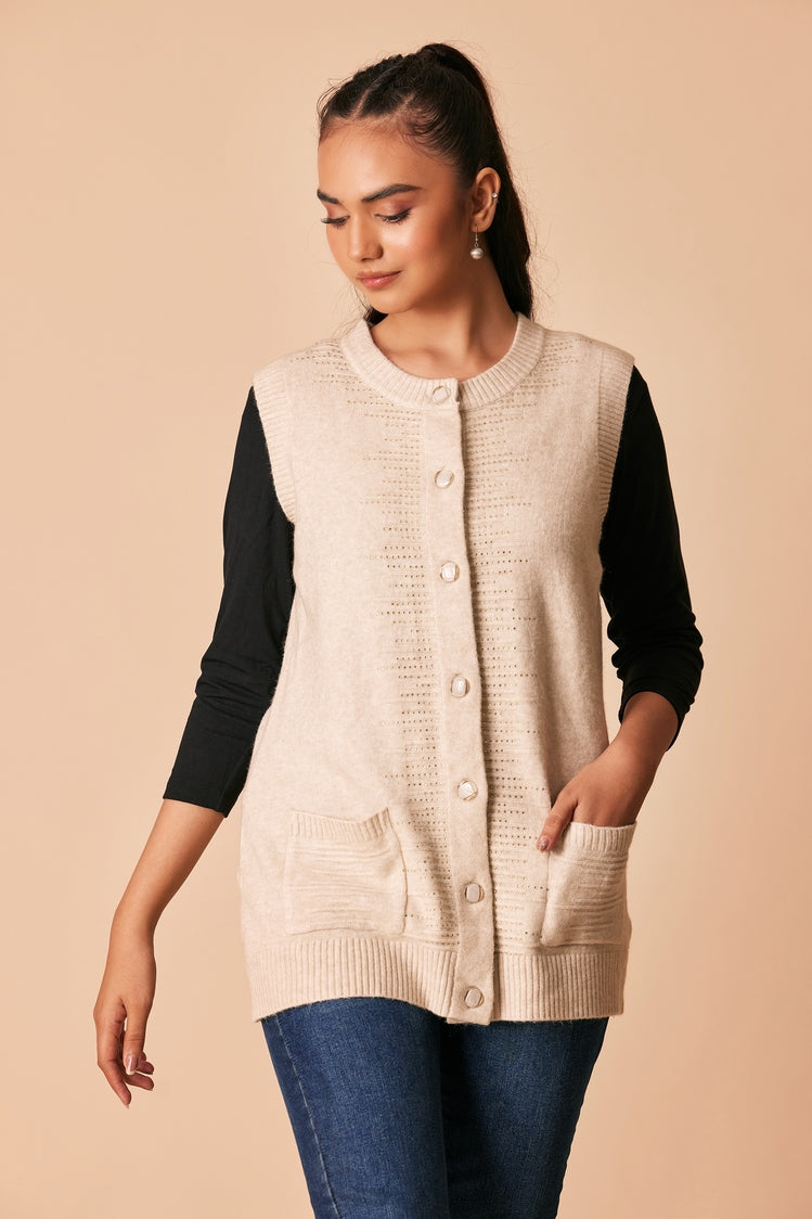 Picture of Ellena - Round Neck Cardigan Sweater - Available at Raja Sahib