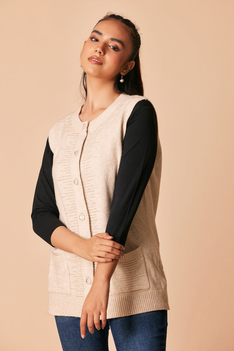 Picture of Ellena - Round Neck Cardigan Sweater - Available at Raja Sahib