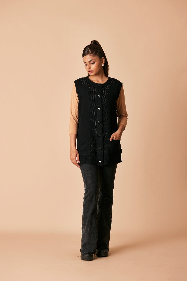 Picture of Ellena - Round Neck Cardigan Sweater - Available at Raja Sahib