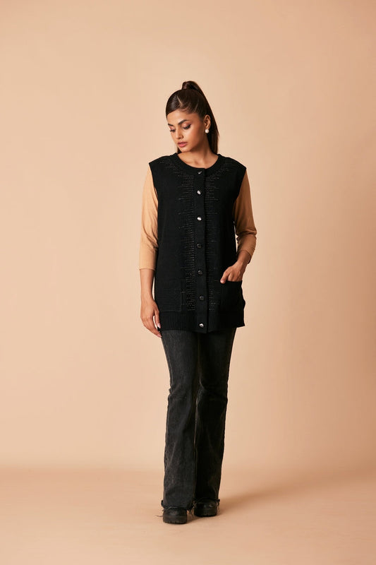 Picture of Ellena - Round Neck Cardigan Sweater - Available at Raja Sahib