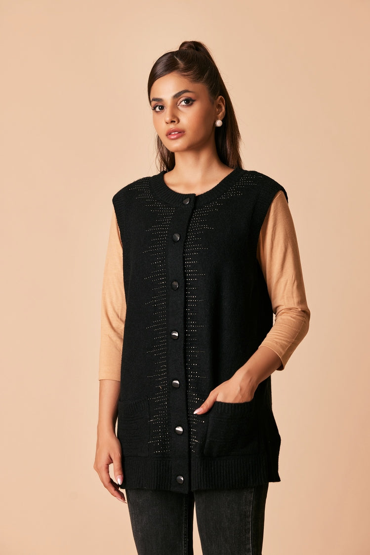Picture of Ellena - Round Neck Cardigan Sweater - Available at Raja Sahib