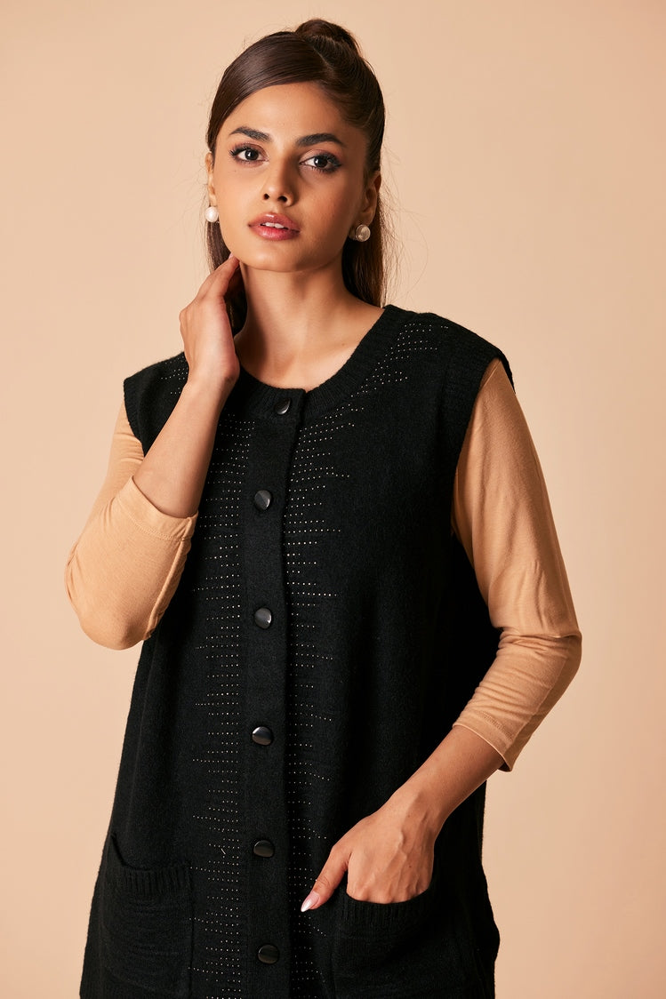 Picture of Ellena - Round Neck Cardigan Sweater - Available at Raja Sahib
