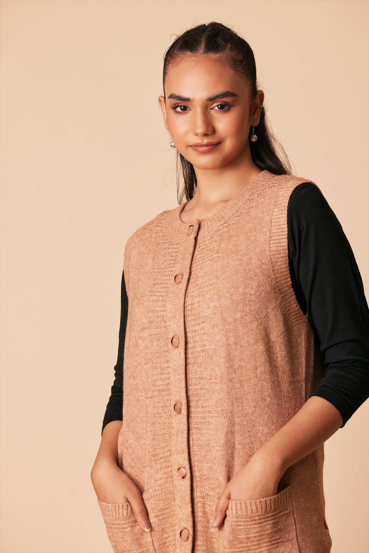 Picture of Ellena - Round Neck Cardigan Sweater - Available at Raja Sahib
