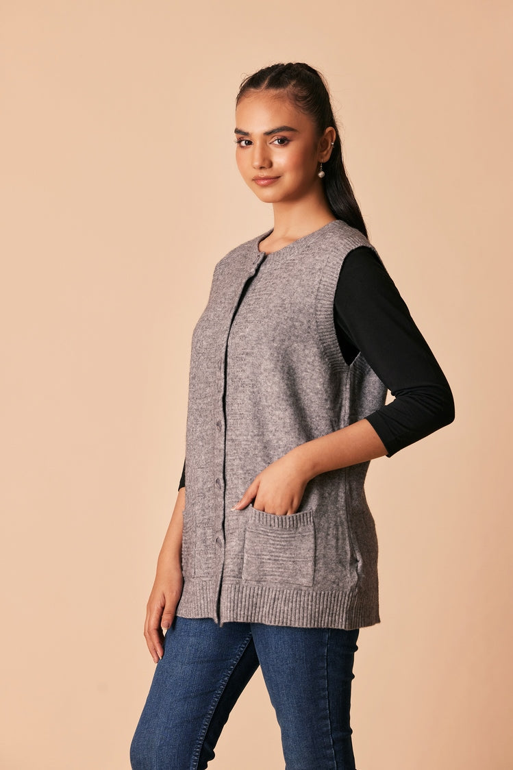 Picture of Ellena - Round Neck Cardigan Sweater - Available at Raja Sahib