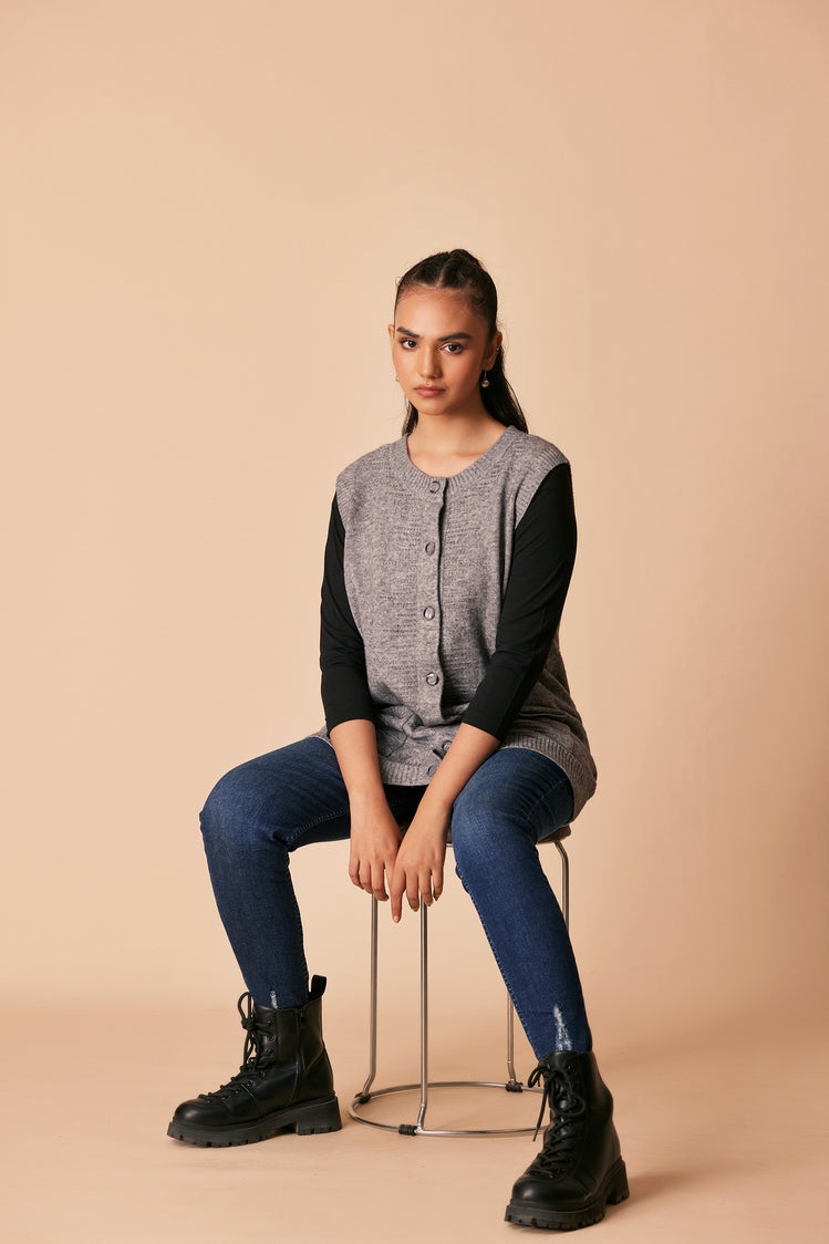 Picture of Ellena - Round Neck Cardigan Sweater - Available at Raja Sahib