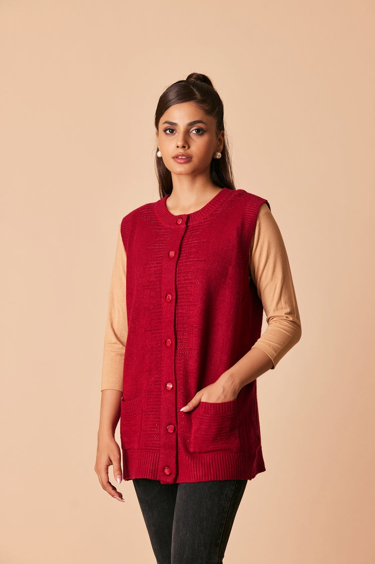 Picture of Ellena - Round Neck Cardigan Sweater - Available at Raja Sahib