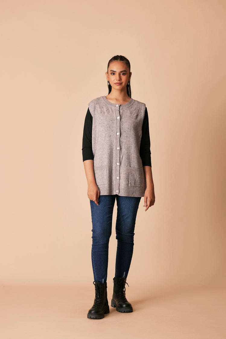 Picture of Ellena - Round Neck Cardigan Sweater - Available at Raja Sahib