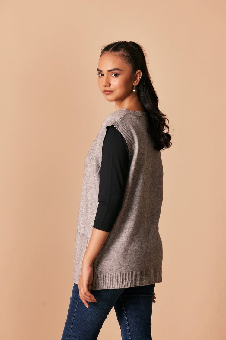 Picture of Ellena - Round Neck Cardigan Sweater - Available at Raja Sahib