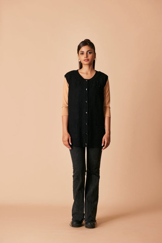 Picture of Ellena - Round Neck Cardigan Sweater - Available at Raja Sahib