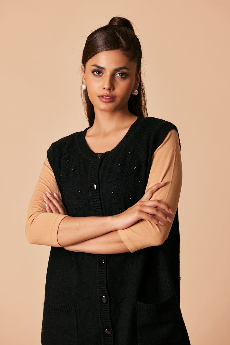 Picture of Ellena - Round Neck Cardigan Sweater - Available at Raja Sahib
