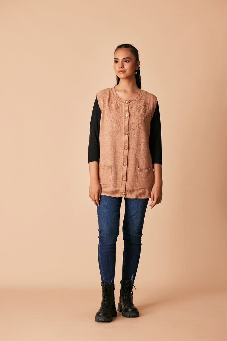 Picture of Ellena - Round Neck Cardigan Sweater - Available at Raja Sahib