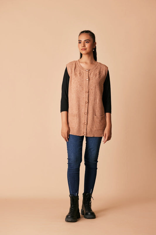 Picture of Ellena - Round Neck Cardigan Sweater - Available at Raja Sahib